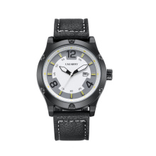 Reloj de pulsera 6869 para hombre talla 48 mm, correa de cuero para caja metálica Ss Hebilla IP negro plateado